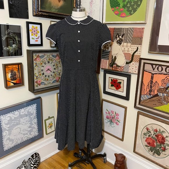 Stop Staring! Black and White Swiss Dot Short Sleeve Collared Shirt Dress 3X - Picture 1 of 6